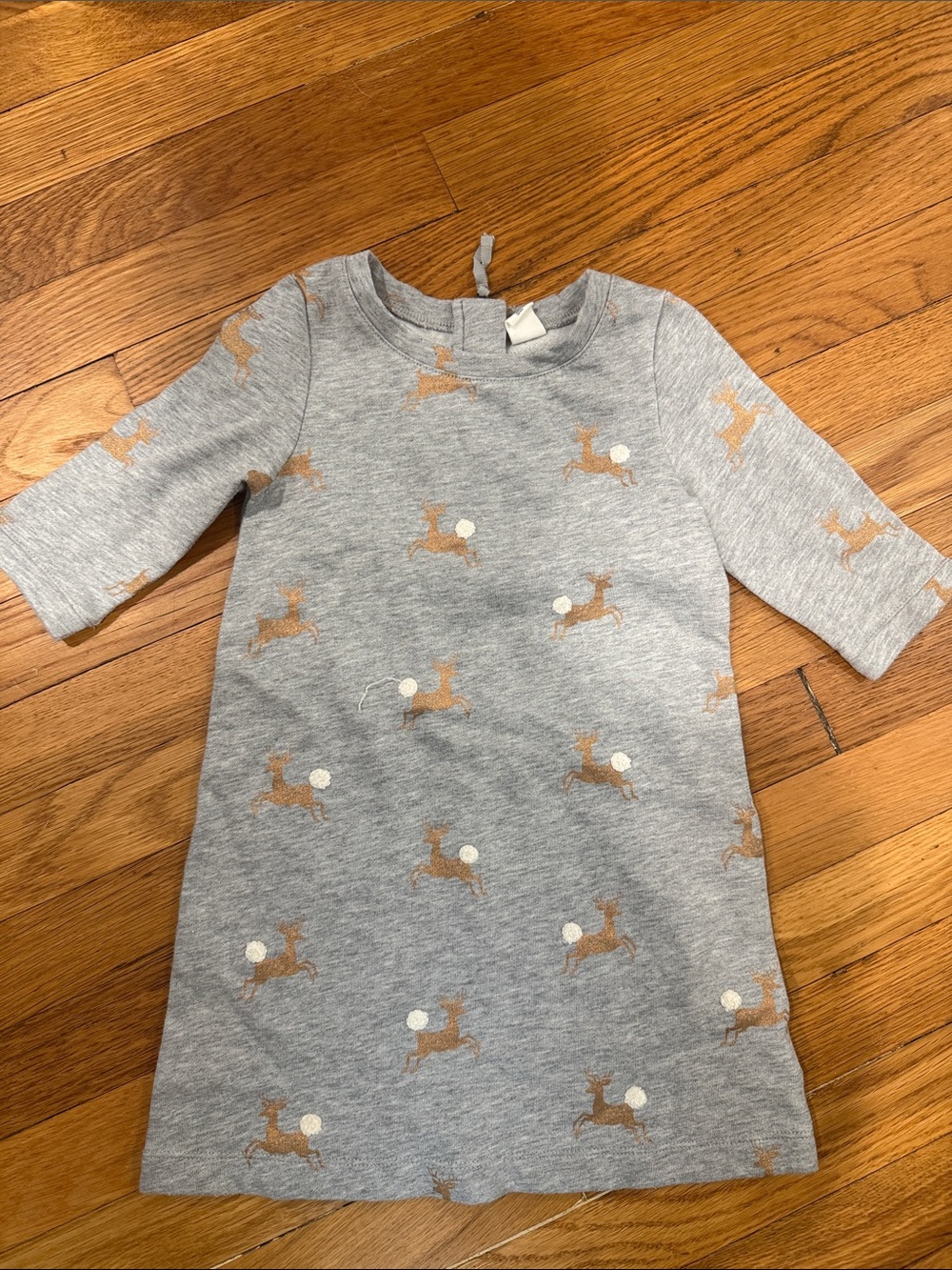 GAP Grey Dress with Tan Reindeer and White Pom Accents